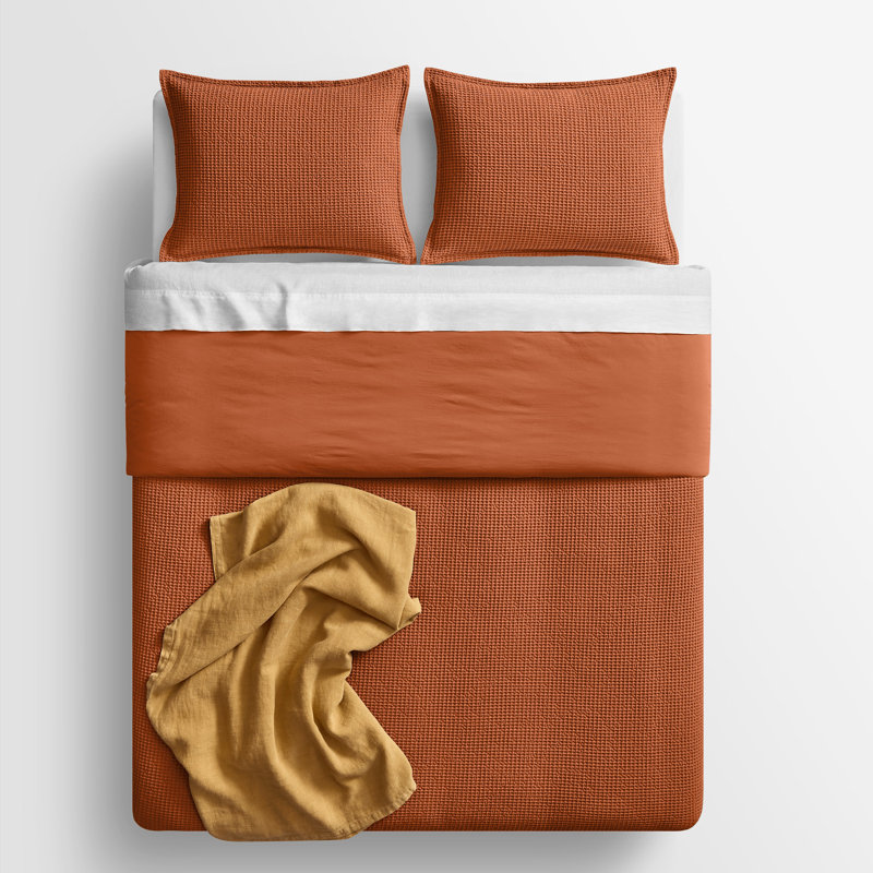Cascade Duvet Cover Set, Queen Duvet Cover + 2 Queen Shams, Tomato