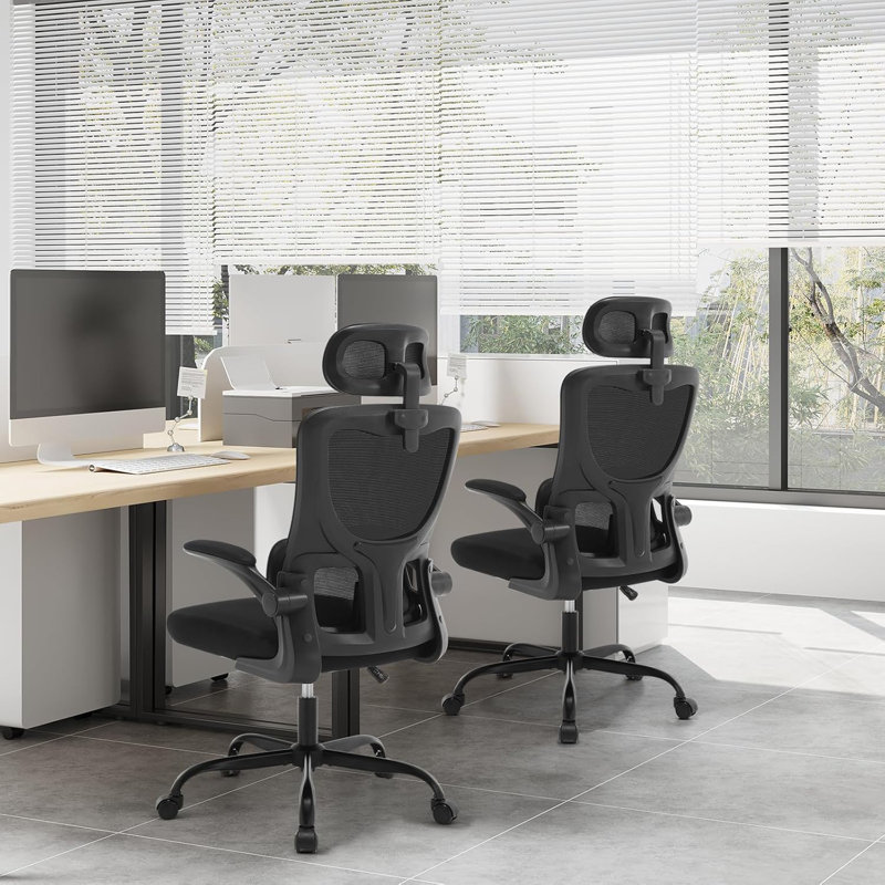 Geralde Office Chair with Headrest, Black, Black