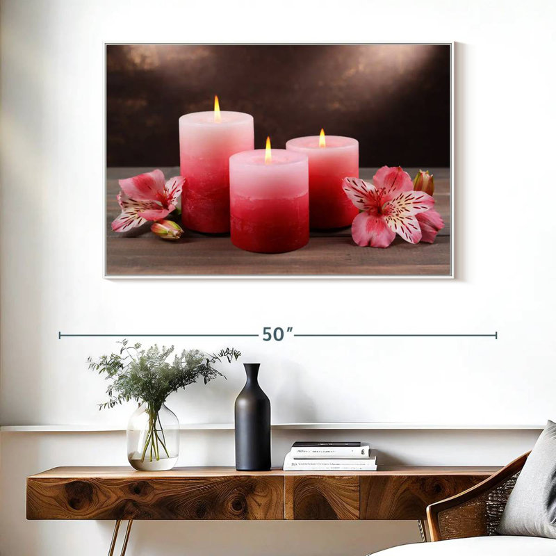 Spa Pink Candles, Floating Frame White, 40" X 27"