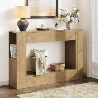 47" Farmhouse Wood Console Table With Drawer And Storage Shelves For Entryway by Ebern Designs