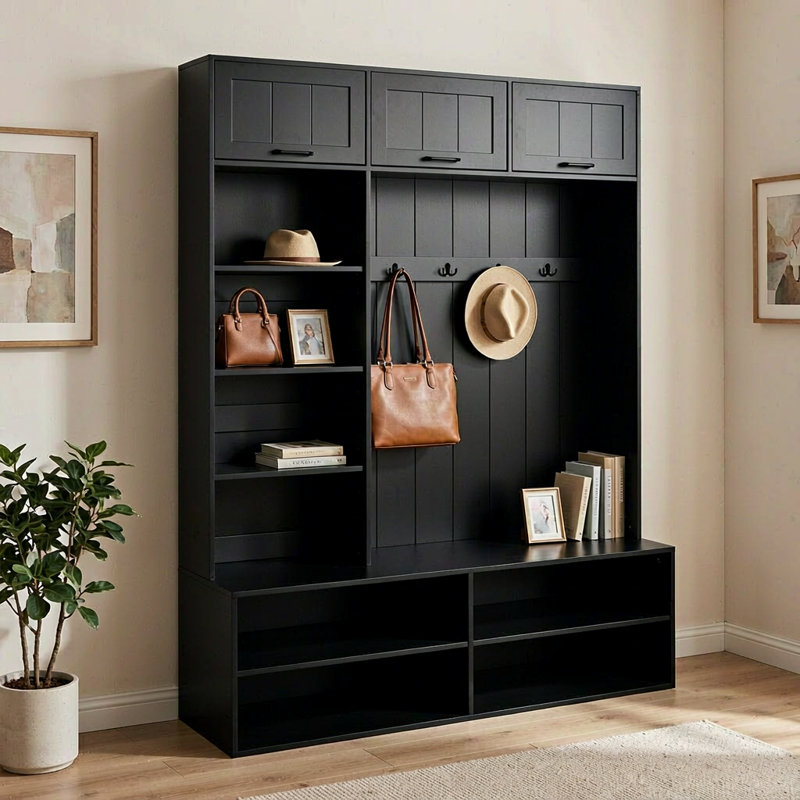 12 - Pair Shoe Storage Bench, Black