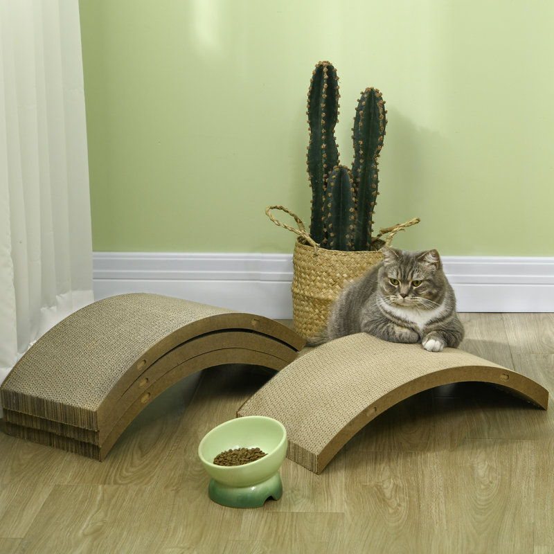 4 Pack Reversible Cardboard Cat Scratching Boards For Indoor Cats - Replacement Scratching Post For Cat Wheel, Brown
