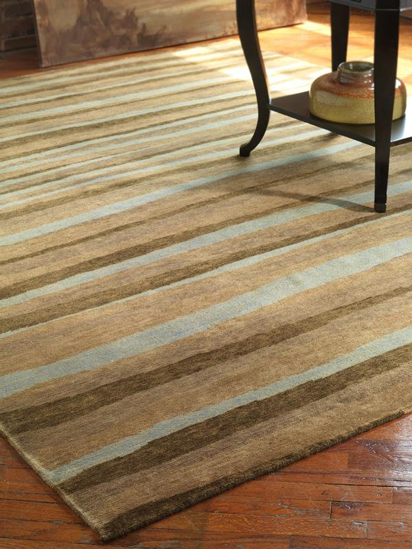 Brun/gris en laine noué à la main rayé Tapis décoratif, Rectangle 4 pi x 6 pi