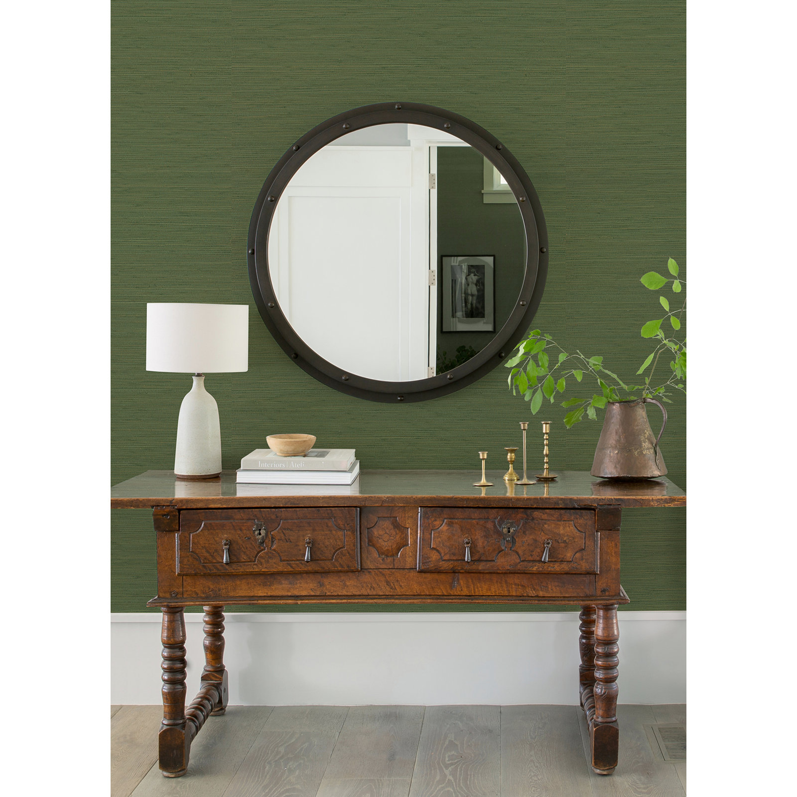 Hamza Modern Grass Cloth Abstract Wallpaper, Green, 20.5" W x 33' L