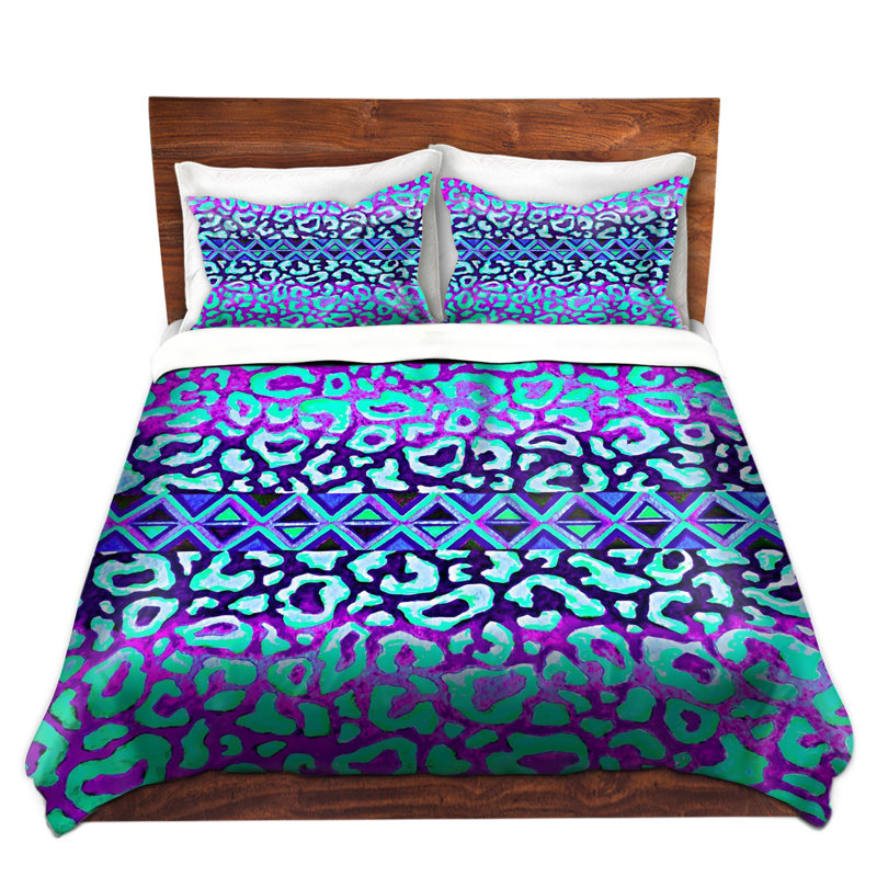 Ensemble de housse de couette leopard trail, 1 housse de couette grand + 2 taies standards, Bleu / Noir / Rose