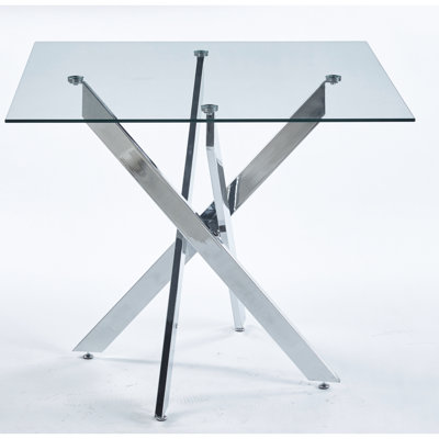 Fashionable Modern Kitchen Table With Metal Legs, Tempered Glass And Fast Assembly Low Maintenance