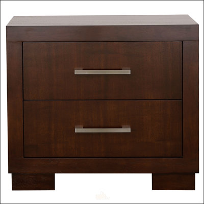 Table de chevet 2 tiroirs Polk Cappuccino avec doublure en feutre doux et plateau spacieux, parfait pour le rangement et l'élégance