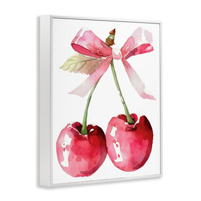 Cherries with Chic Pink Bow Framed Giclee, design by Creative Studio