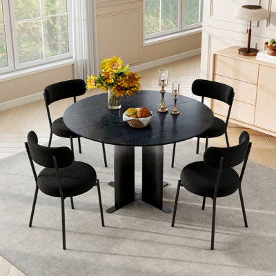 Ensemble de table ronde moderne en bois aggloméré et 4/6 chaises en tissu, plateau en marbre, pieds dégradés, imperméable pour les petites salles à manger