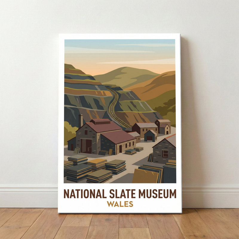 National Slate Museum, Wales - Romantic Travel Poster Of Llanberis Quarries And Snowdonia. Giclee Print On Wrapped Canvas. Wall Art, Home Decor - Museums & Galleries, Wales - Wrapped Canvas Print