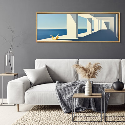 «Relaxing Calm Blue Ocean Simple Gallery Buildings», impression sur toile encadrée surdimensionnée