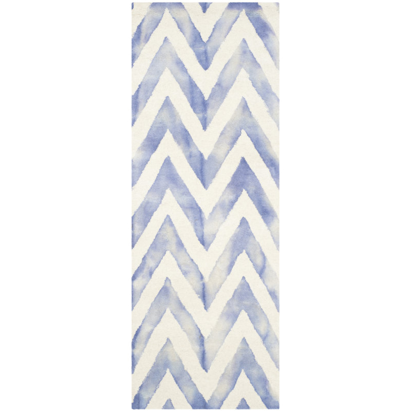 Chou Hand Tufted Wool/Cotton Geometric Rug in Ivory/Blue, Runner 2'3" x 6'