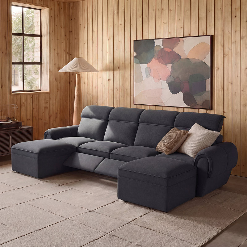 4 Seater Modular Power Reclining Sofa With 2 Ottomans, Recliner Couch With Usb & Type-C Ports, Dark Gray, 2 Power Seat