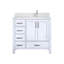 Meuble-lavabo blanc 36 po X P 22 po D, dessus en quartz blanc décalé à droite et ensemble de robinet-117978840