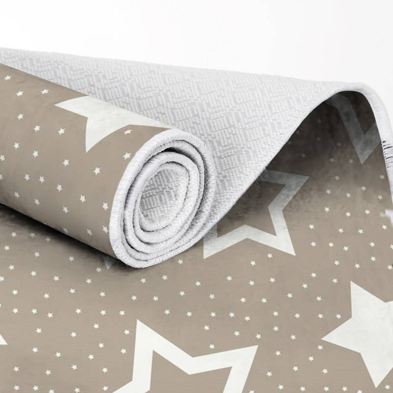 Tapis rectangulaire en polyamide tissé à la machine brun clair / blanc, Rectangle 3 pi 3 po x 5 pi 3 po
