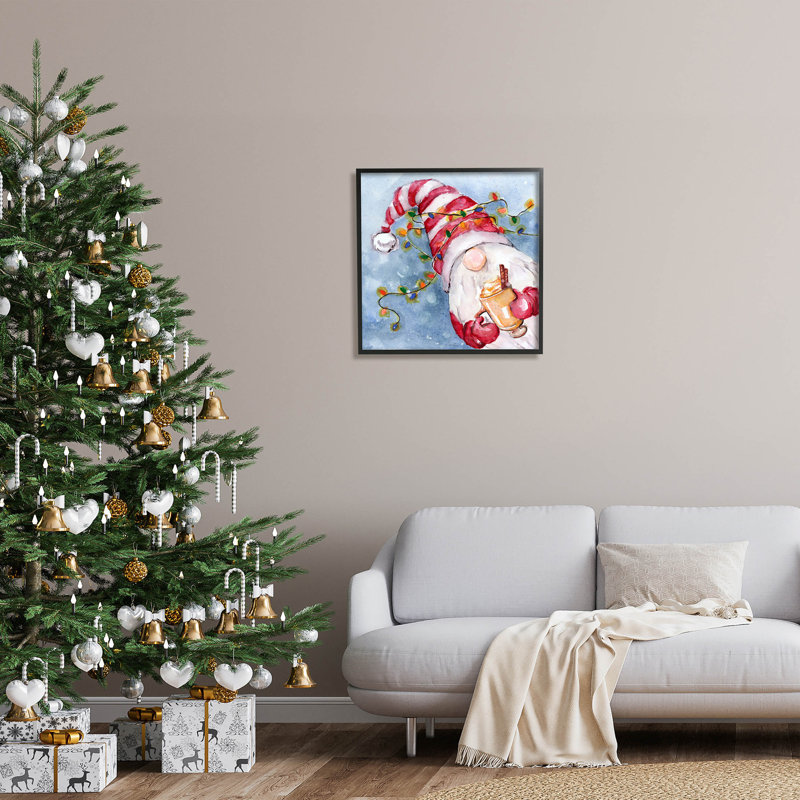 «Santa Gnome Holiday Lights» par Stella Chang - peinture encadrée sur bois, H 24 po x l 24 po x P 1,5 po