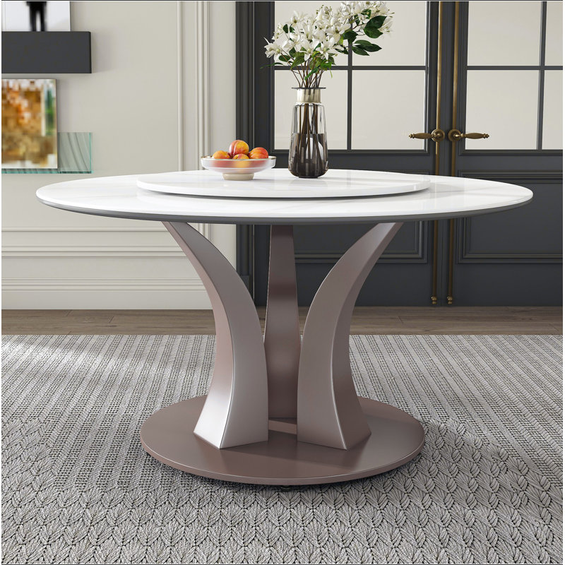 Table de salle à manger ronde 53 po avec plateau tournant - Plateau en pierre frittée résistant aux rayures et à la chaleur pour la cuisine et le restaurant (table seulement)