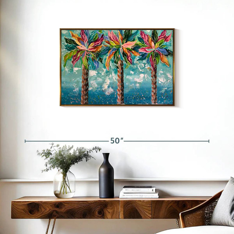 Palmiers colorés, Cadre flottant doré, 46 po x 31 po