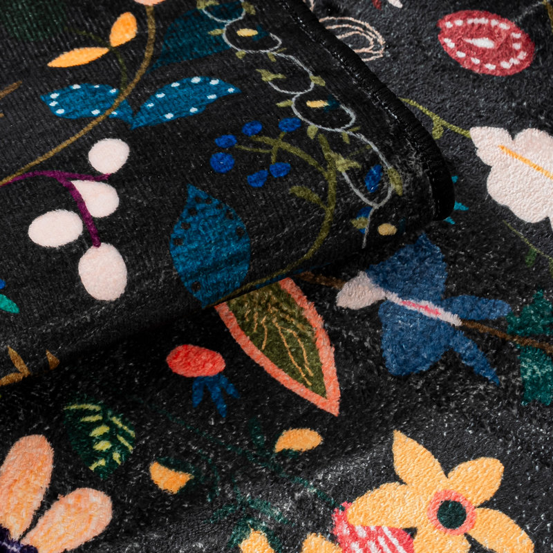 Nature Voja Floral Non-Slip Machine Washable Colorful Modern Area Rug in Black for Living Room, Bedroom, Hallway Runner, Entryway Rugs