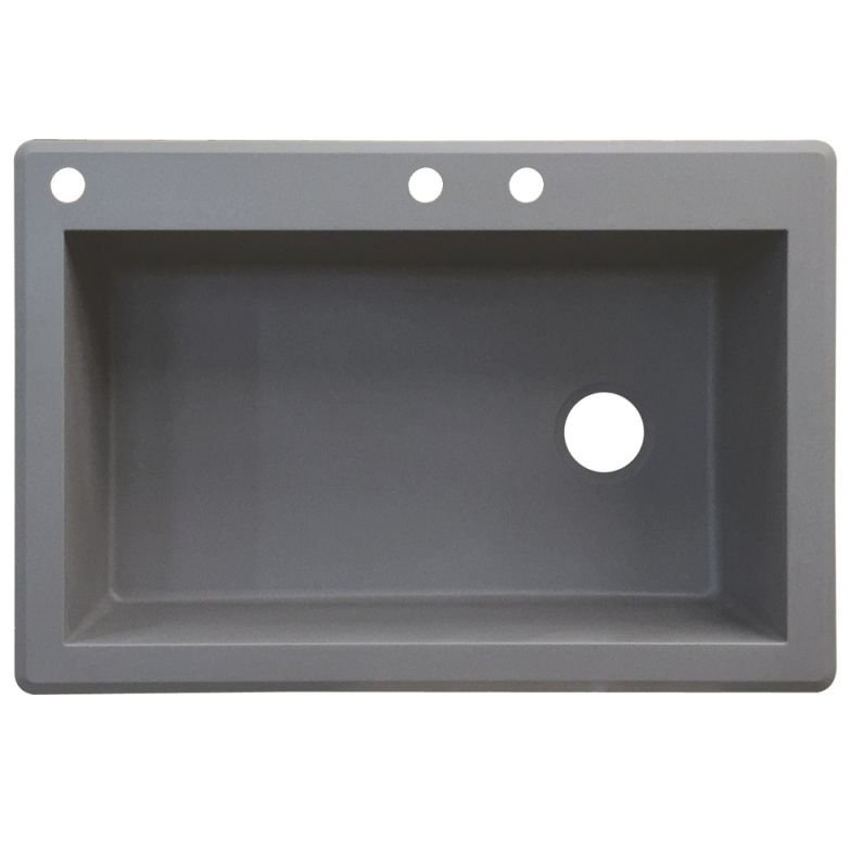 Évier de cuisine à simple cuve à montage sur plan L 33 po x l 22 po Radius, 3 trous, Gris