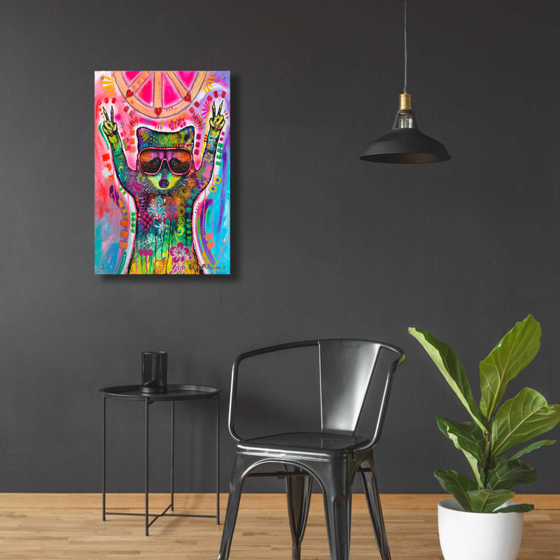 Art mural en verre acrylique, 24 po x 36 po, Trinx «Cosmic Trash Panda for Universal Peace» par Dean Russo