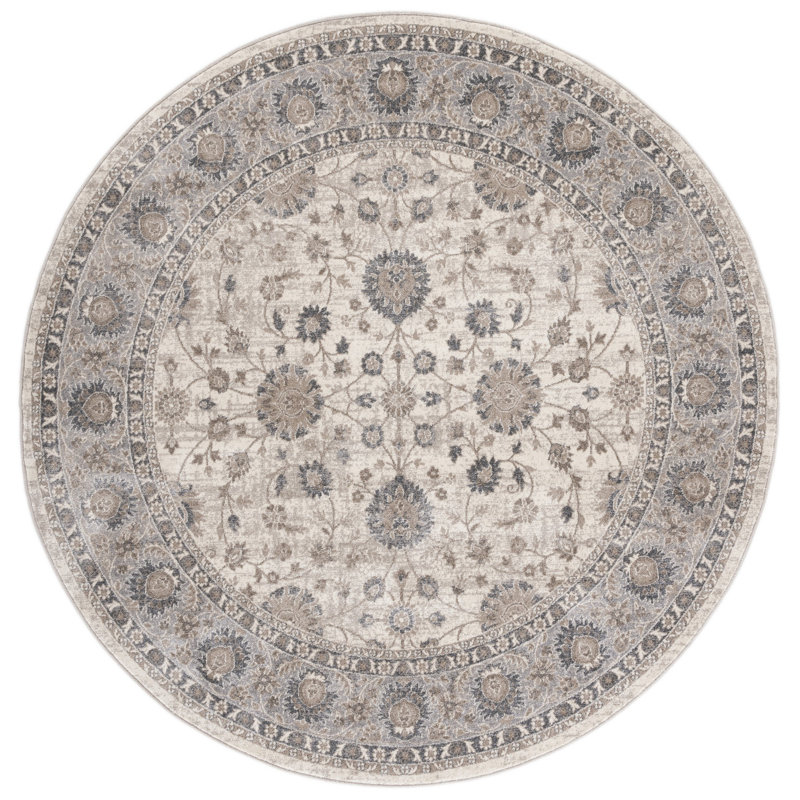 Tapis oriental ivoire / gris Merle, Rond 6 pi 7 po