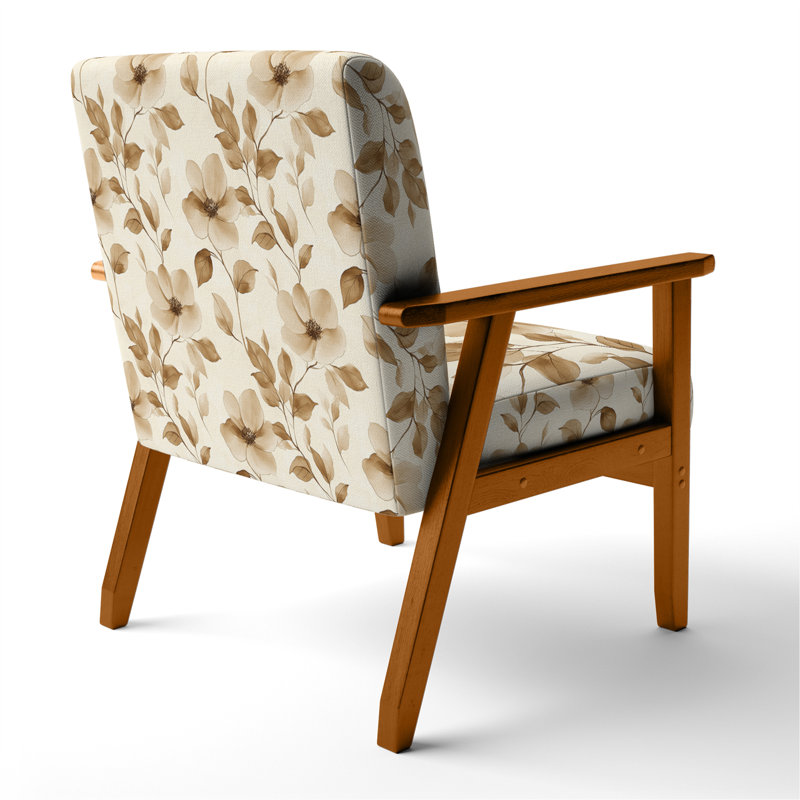 Fauteuil de style campagnard en velours - Fauteuil brun à pétales sépia, Accoudoirs carrés bruns