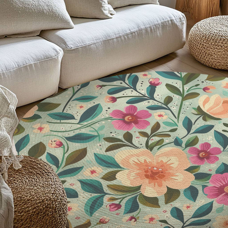 Tapis tressé Fresh Petals & Blooms, Rond 5 pi