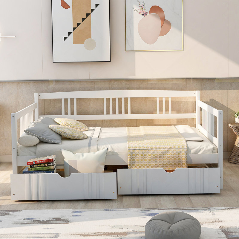 Daybed Wood Bed with Two Drawers, Full/Double, White