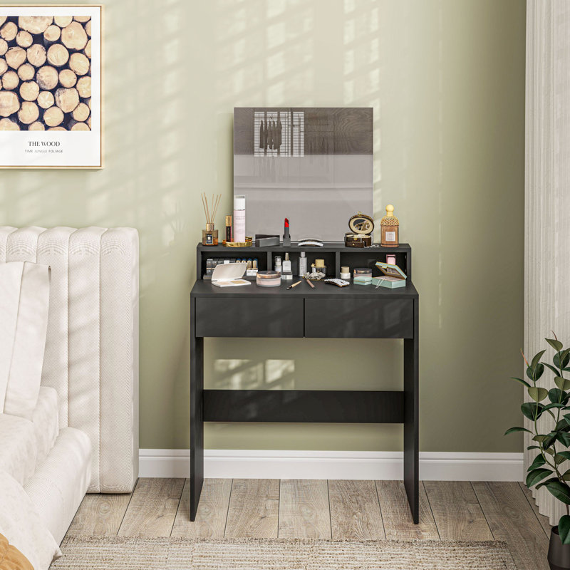 Dressing Dressing Table with Mirror, Drawers, for Bedroom, Black