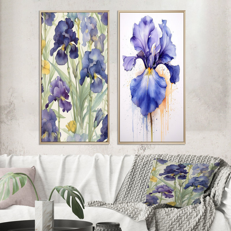 «Impression Of Iris», 2 pièces sur toile, H 40 po x l 40 po, Encadrement brun