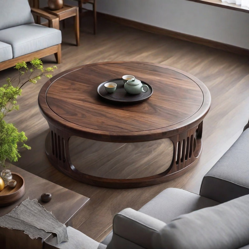 Walnut Round Coffee Table, 17.7" H x 39.4" W x 39.4" D