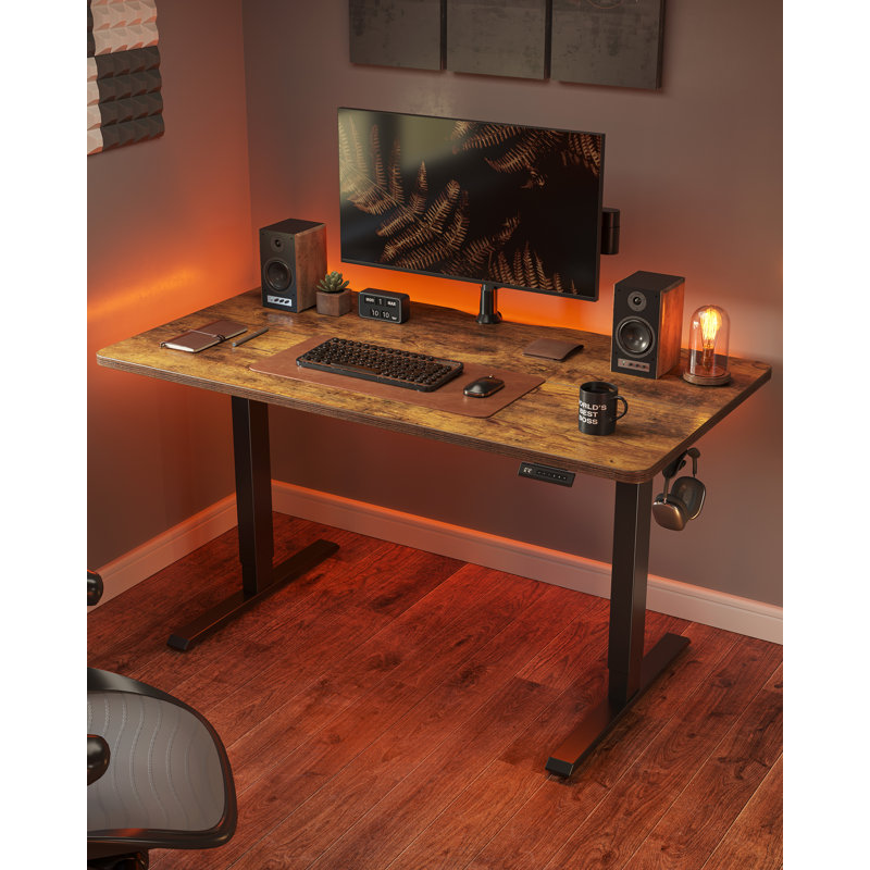 Bureau électrique debout, bureau assis-debout à hauteur ajustable, Brun / Noir, 55" W x 28" D