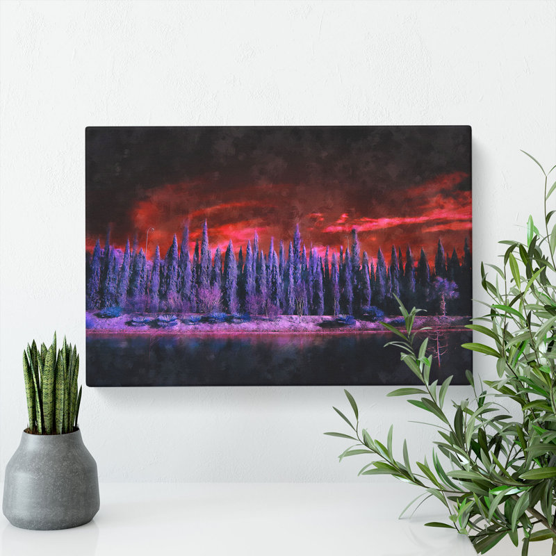 Cypress Trees Painting - Wrapped Canvas, 35cm H x 50cm W x 3cm D