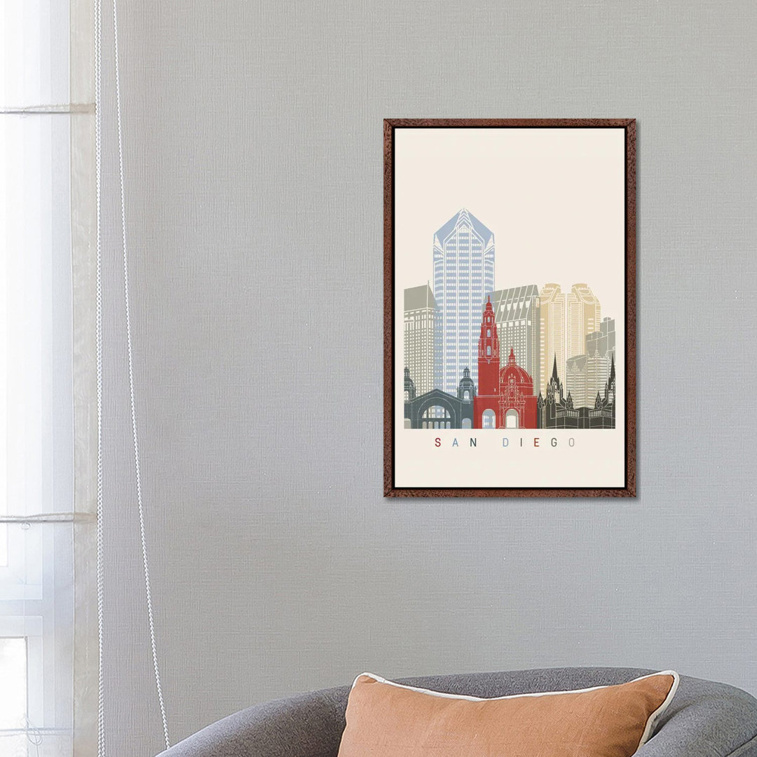 San Diego Skyline Poster von Paul Rommer - Galerie-verpackte Leinwand Giclée auf Leinwand