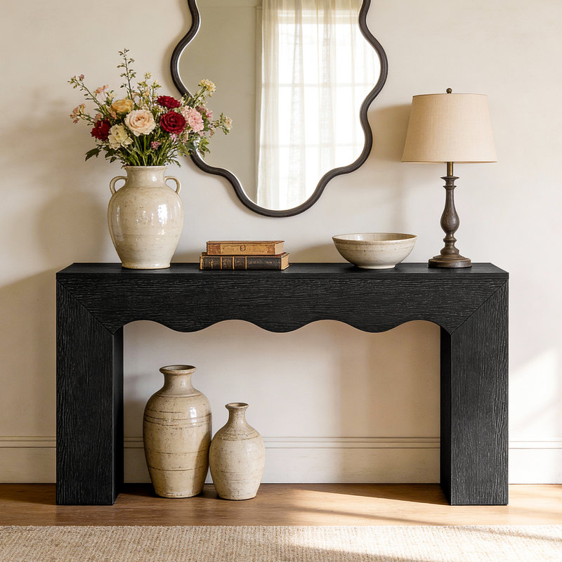 63-Inch Long Sofa Table, Farmhouse Wood Console Entryway Table, Black
