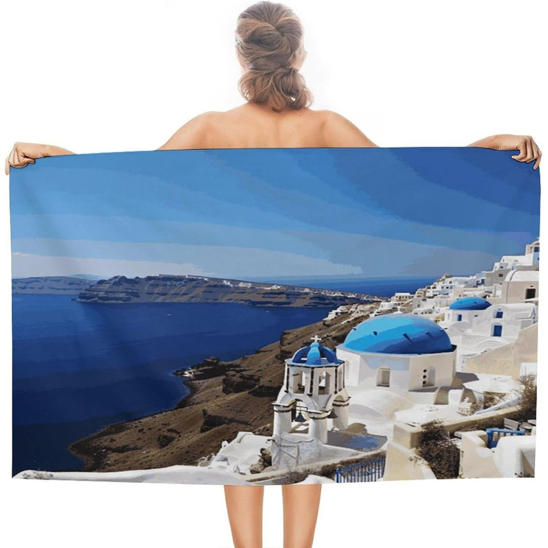 Serviette de plage Santorini Island Sea View Serviettes de piscine pour le bain, piscine et voyage