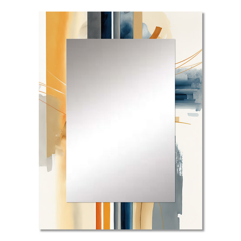 Modern Blue And Gold Abstract II - Large Wall Mirror On Metal, 32" x 24"