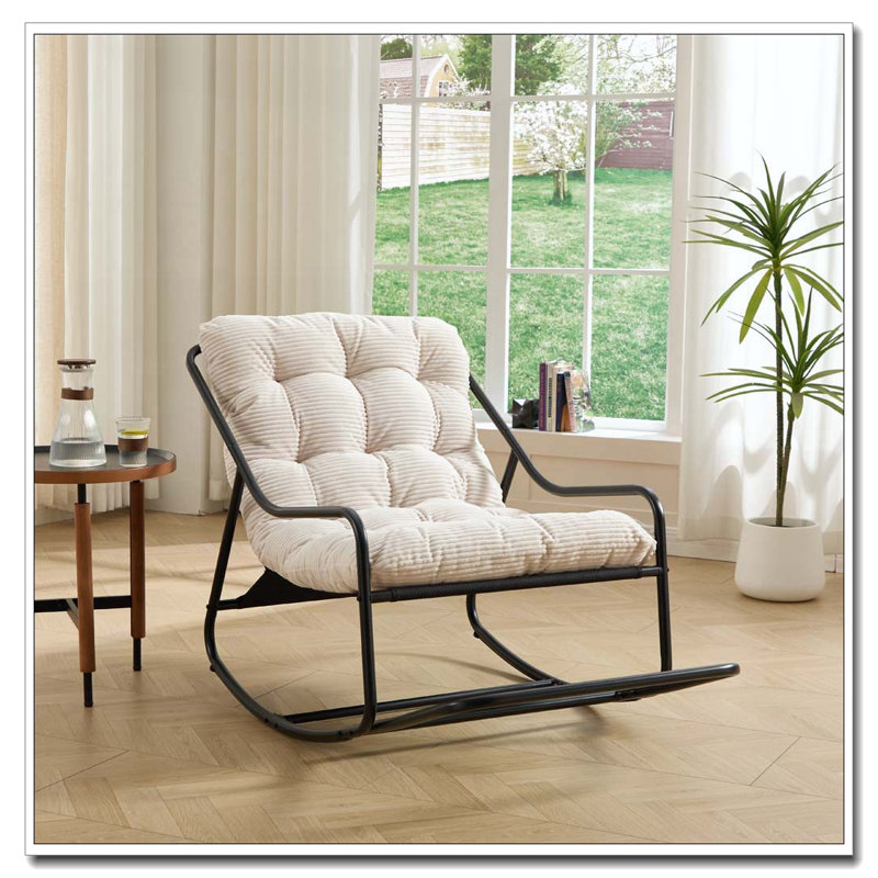 Outdoor Rocking Chair, Comfy Cushion, with Soft Thick Cushion, White