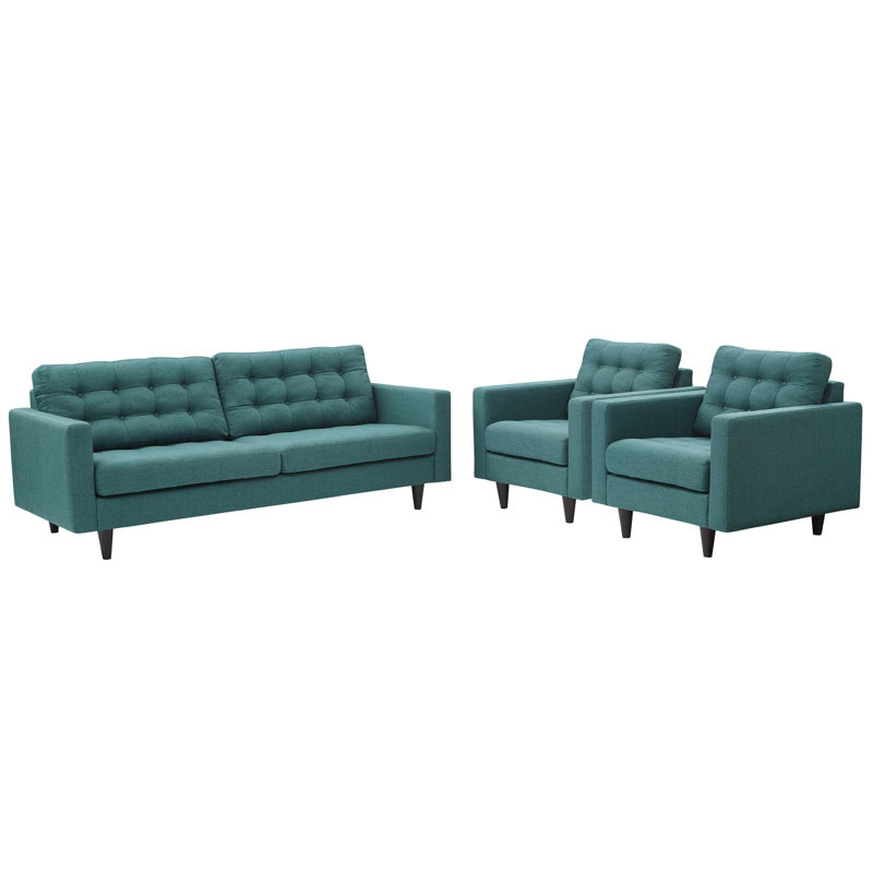 Empress Leather Sofa and Arm Chairs Set, Teal