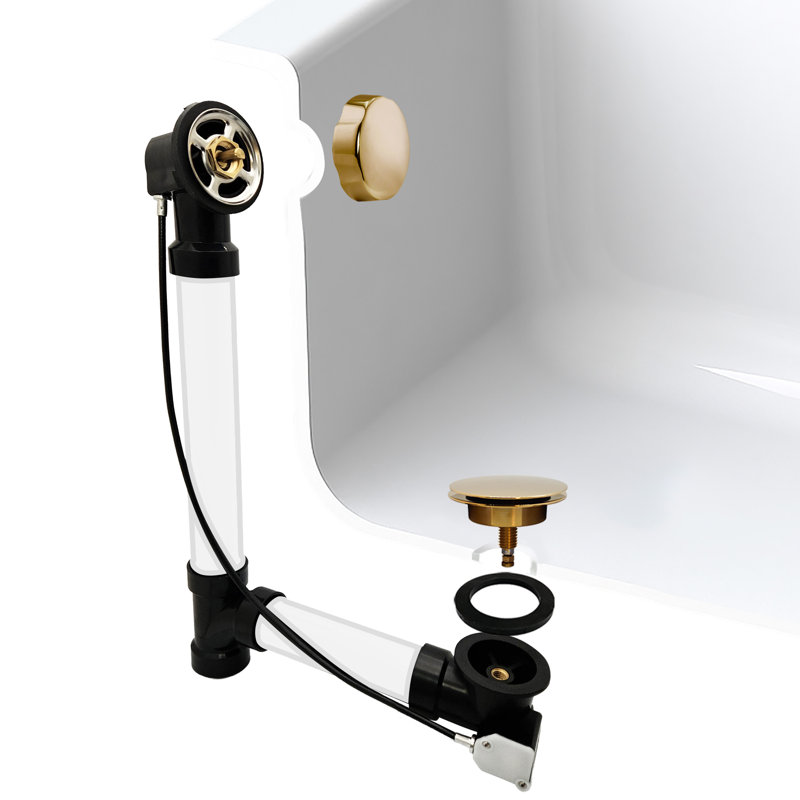 27" Cable Drive Bathtub Pop-Up Drain Trim with Rotary Overflow and Sch. 40 ABS Fittings, Polished Brass