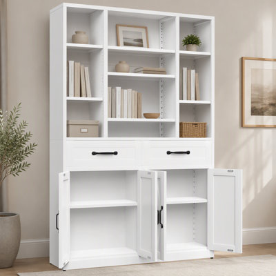 Bibliothèque avec portes, tiroirs et tablettes ouvertes réglables, armoire de rangement en métal pour bureau personnel, salon, bibliothèque industrielle