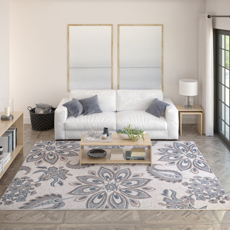 Cream Transitional Floral Area Rug, Rectangle 8'9" x 12'3"