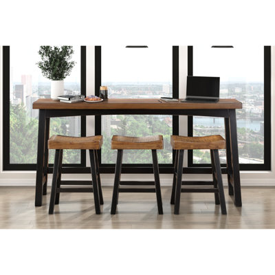 Ensemble table et tabourets de bar en bois massif, fini noir et brun, 10 cm