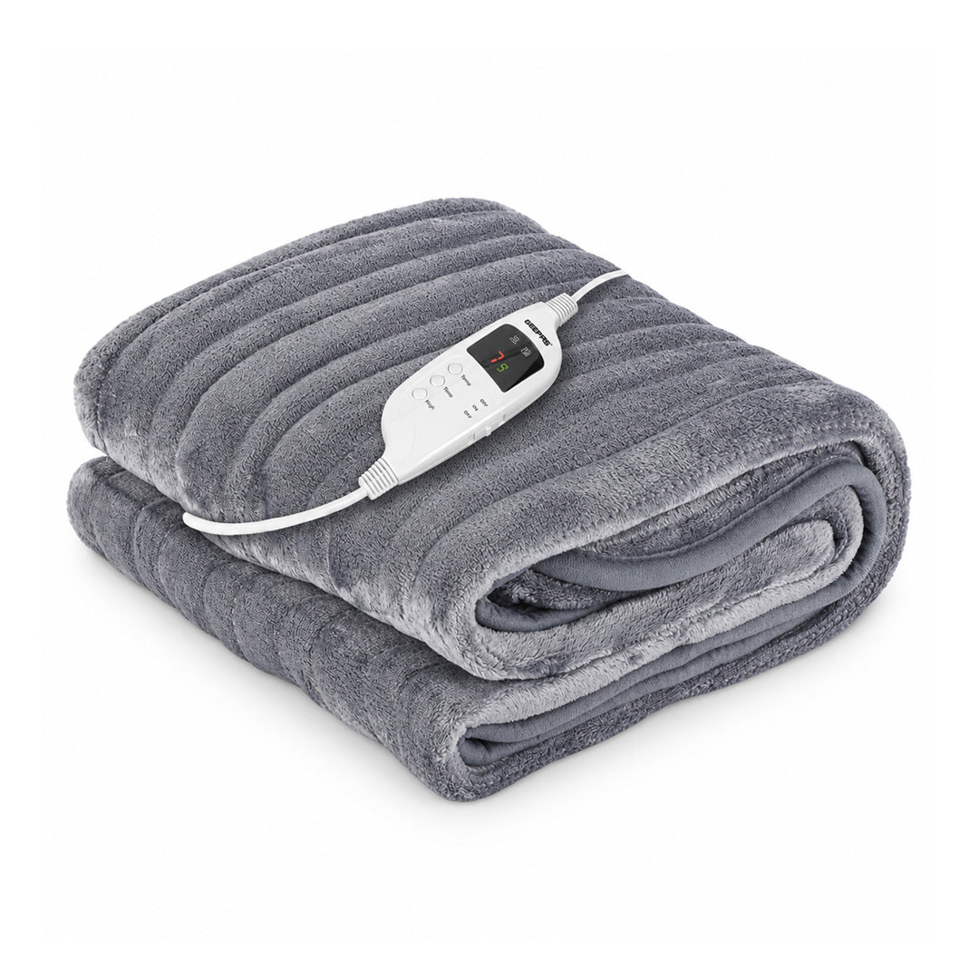 - Geepas Grey Fleece Electric Heated Throw Blanket 9 Heat TimerKing And Double Size Options - Image 4