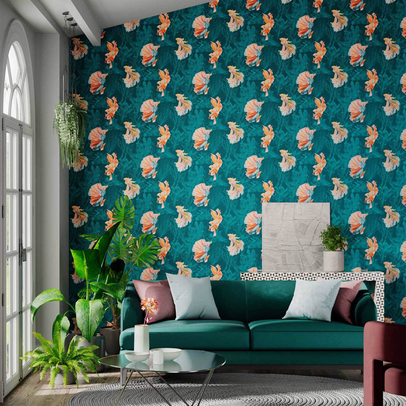 Halfmoon 10.05m x 52cm Wallpaper Roll, Azurite/ Coral