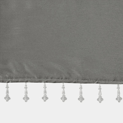 Karlita Charcoal Lightweight Solid Faux Silk Lined Twisted Tab Top Single 50x26" Valance with Beads