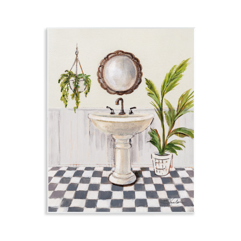  Crisp Bathroom with Plants Wall Plaque Art by Silvia Vassileva