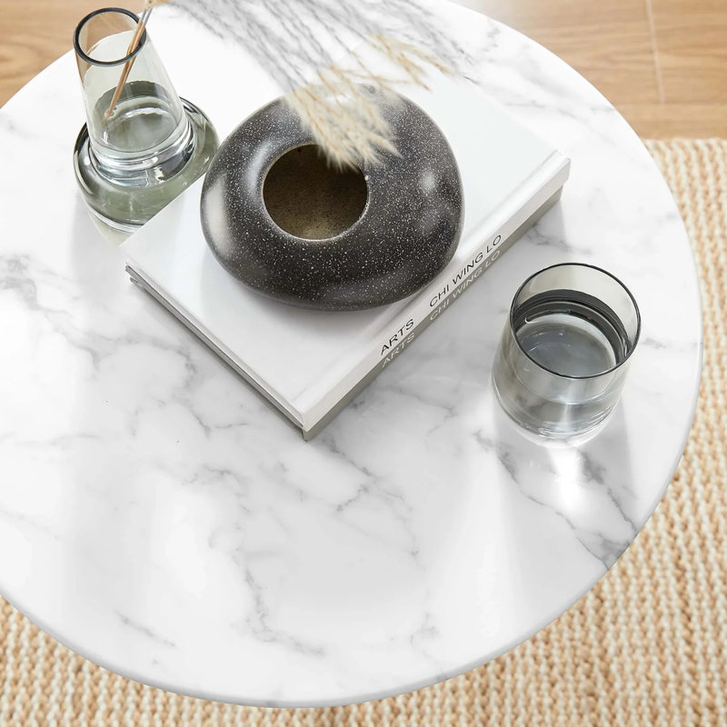 Table d'appoint ronde en marbre artificiel Lippa, Blanc, Blanc