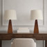 Set Of 2 Dimmable Bamboo Table Lamps With Linen Drum Shade, Conical Base